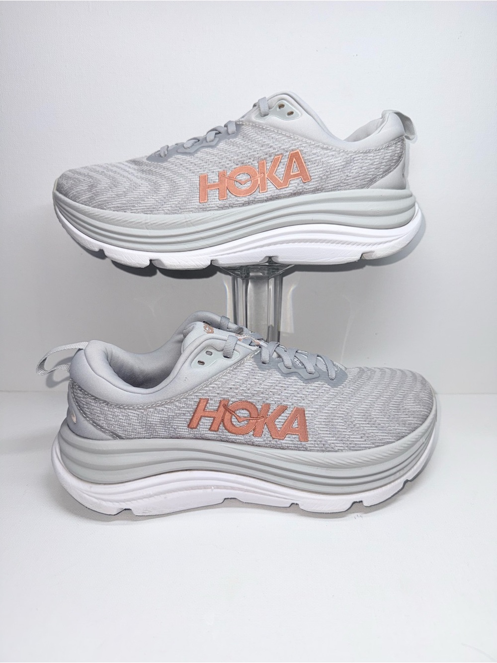 HOKA GAVIOTA 5 Women’s Light Gray Sneakers with Coral Logo